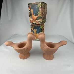 2 Avon Vintage Terra Cotta Bird Fragrance Candelette Holders 1976 Original Boxes